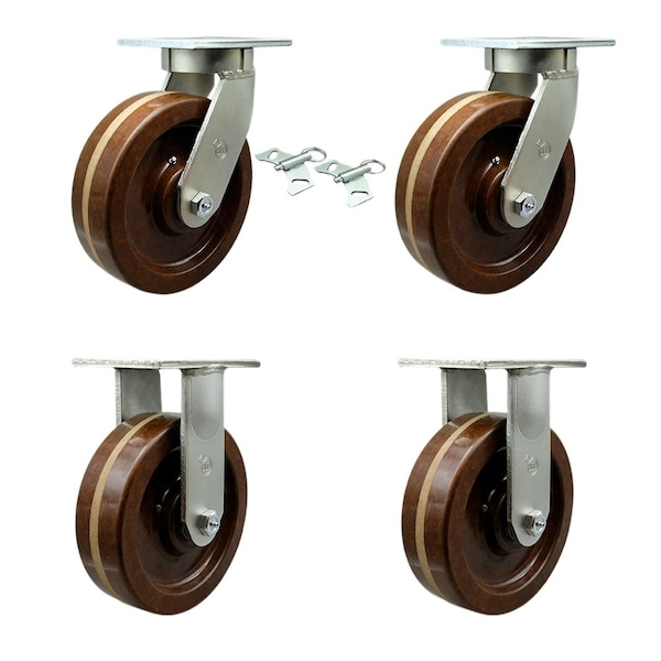 Service Caster 12'' Heavy Duty High Temp Phenolic Swivel Caster Set 2 Swivel Locks 2 Rigid, 4PK CRAN-SCC-KP92S1230-PHRHT-BSL-2-R-2 - main